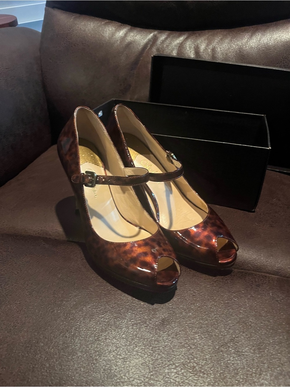 Cole Haan Women’s Tortoiseshell Peep-Toe Mary Jane Heels with Nike Air Comfort